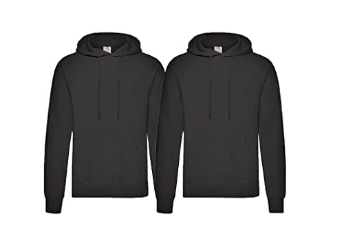 Fruit of the Loom Pullover Kapuzen Herren Sweatshirt Hoodie Hoody, 2X Schwarz + 1x HL-Kauf Notizblock, XL