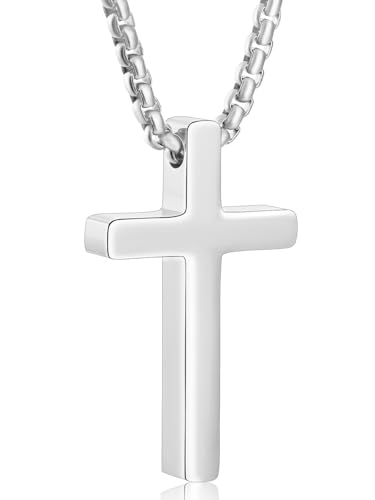 Aretas Cross Necklace Chain Men Kleine Taufgeschenke Edelstahl-Kreuzanhänger-Halskette für Männer Jungen Schmuckgeschenk, Kettenhalskette 20 Zoll