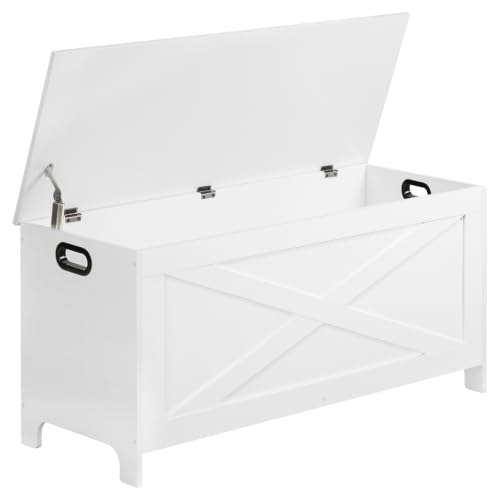 MAHANCRIS 100 CM Truhen, Sitzbank mit Stauraum, Aufbewahrungsschrank, Retro-Spielzeugkiste, Sitztruhe, 100 x 40 x 48 cm, für Wohnzimmer, Schlafzimmer, Weiß ASCWT48101Z1