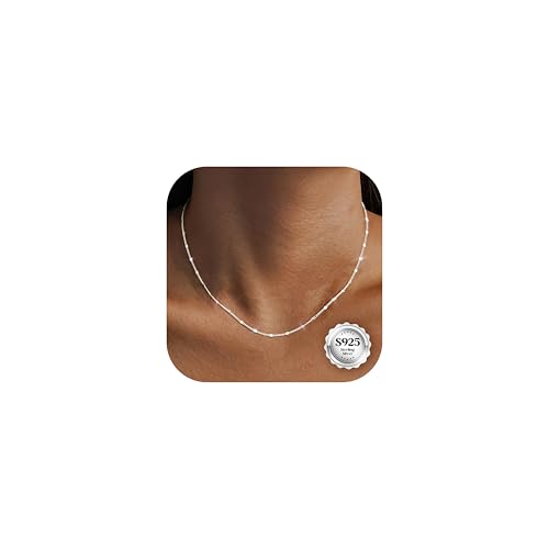 CASSIECA Silberkette Damen 925 Ohne Anhänger 925 Sterlingsilber Damen Halskette Kette Choker Platte Dünn Robust Wasserfester 1,2mm Silber Schmuck 41cm