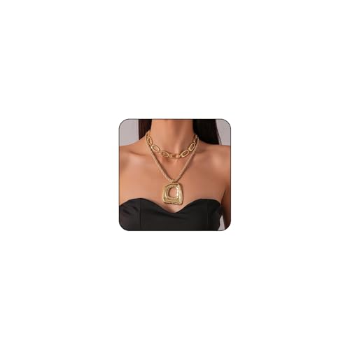 BelleFlair Layering Kette Gold für Damen, Statement Halskette Damen mit Großem Anhänger, Grobe Gliederkette Gold und Kordelkette, 2-reihiges Ketten Set, Chunky Modeschmuck