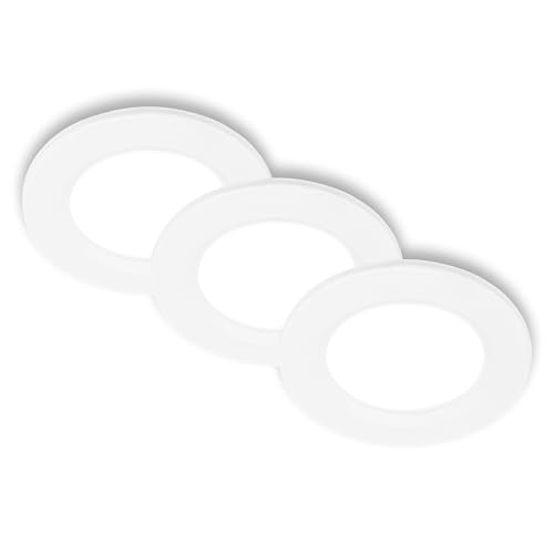 BRILONER - 3er Set LED Einbaustrahler 230V flach, neutralweißes Licht, je 3W 330lm, LED Spot, Deckenspots, Spots 230V, Einbauleuchten, Einbauspots, Deckenstrahler, 68mm, 90x28mm (DxH), Weiß