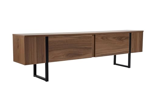 Hanah Home stilvolles TV-Möbel, Walnuss & Schwarz, 180 x 50 x 29,5 cm | 100% melaminbeschichtete Spanplatte, 18 mm dick | modernes Design für Wohnzimmer & Unterhaltungsbereiche