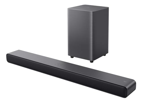 TCL S55HE Soundbar 2.1 Kanal mit kabellosem Subwoofer, 220W Heimkino-Lautsprecher, Dolby Atmos, DTS Virtual:X, Sound Expansion, Bluetooth 5.3, HDMI eARC, USB, Optisch, Wandmontage möglich