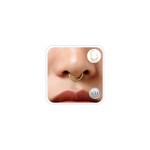 ESHIONER G23 Titan Septum Piercing Daith Nasenringe Gold Kreis Clicker Ring Niedlich Klein Hinged Segment Clicker 8MM 16G Daith Piercing Schmuck für Damen Herren