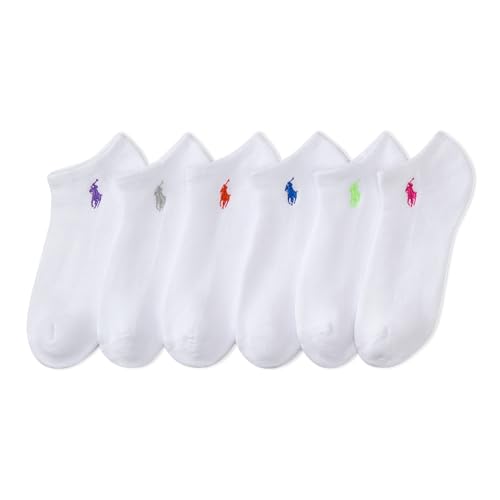 POLO RALPH LAUREN Damen Performance Cotton Socks-6 Pair Pack-Breathable Mesh & Sport Cushioning Kissen Low-Cut, Weiß, Sortiert, 36.5-43 EU