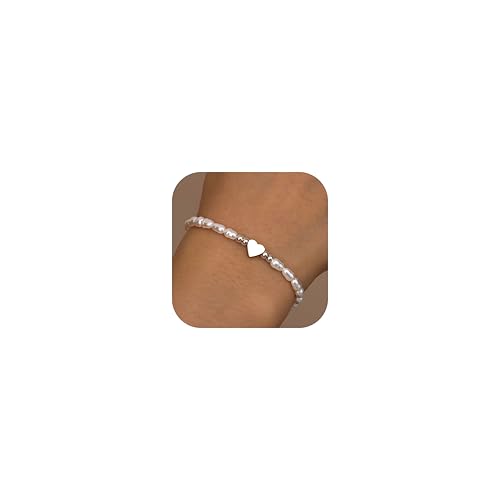 LOLIAS Perlenarmband Damen Armband Damen Silber Perlen Armband Herz Edelstahl Armbänder Damen Bracelet Women Perlenschmuck Schmuck Silber