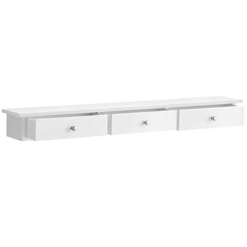 SONGMICS Wandregal, Schweberegal mit 3 Schubladen, bis 15 kg belastbar, 15 x 80 x 10 cm, für Flur, Wohnzimmer, Büro, einfache Montage, platzsparend, modern, weiß LWS085W01