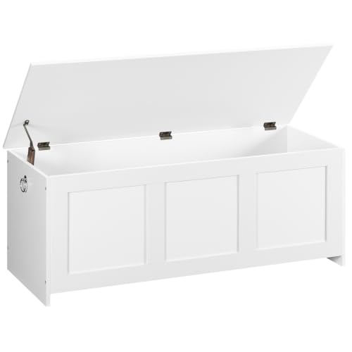 HOOBRO Truhen, Sitzbank mit Stauraum, Spielzeugkiste mit Deckel, 100 cm Aufbewahrungstruhe, Truhe mit Sicherheitsscharnier, Eingangsbereich, Schlafzimmer, Wohnzimmer, Weiß EWT141CW01G1