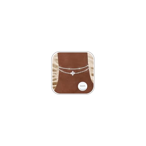 Halora Fußkettchen für Damen Sterling Silber 925 Fussketten für Frauen Wasserdicht Sommer Strand Schmuck Flower