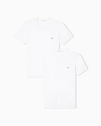 Emporio Armani Man's Core Logoband 2-Pack V Neck T-Shirt White M Regular, weiß/weiß, M