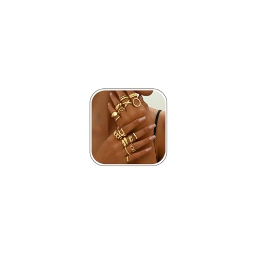 JENCVNL 16 Stück Gold Ringe Damen Chunky Rings Set Klobige Ringe Verstellbar Stapelbare Knuckle Rings Gold Dicke Offene Goldringe Für Damen (Gold)