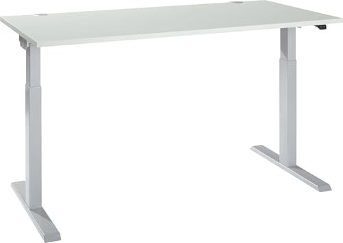 SCHÄFER SHOP Schreibtisch einstufig elektrisch höhenverstellbar 160 x 80 cm, lichtgrau, Gestell weißaluminium, höhenverstellung von 71,5–120,5 cm ideal für Home Office und Büro