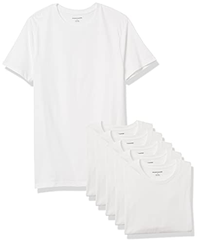 Amazon Essentials Unterhemd Herren Slim Fit Unterhemden mit Rundhalsausschnitt, 6er Pack, Weiß Kurzarm, M