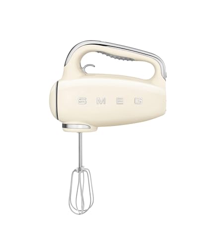 Smeg, HMF01CREU Electric Mixer, 9 -Geschwindigkeitsniveaus, Turbofunktion, glattes Start -Start -up -System, 4 Peitschen, 2 Ganci -Mixer und umhüllt, 250W, Creme