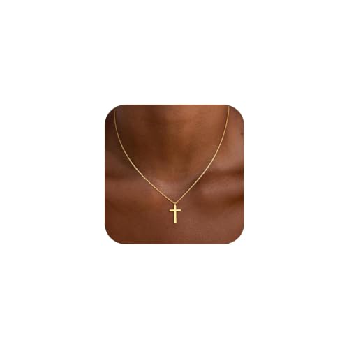 Decholly Kreuz Kette Gold Damen, 14K Gold Kreuzkette Damen Schmuck