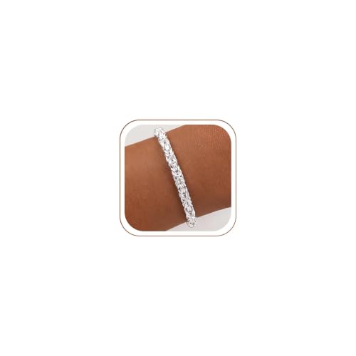 Fezodo Königsarmband 925 Silber Über Damen, 6 mm breit quadratisch Silberarmband original italienische Byzantiner Armband Elegantes Schmuck Geschenkidee Länge 7 Zoll