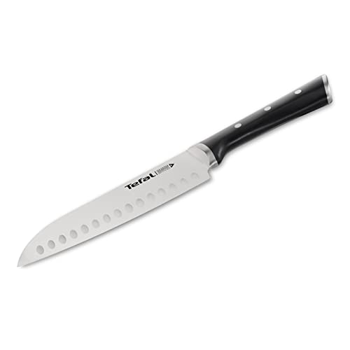 Tefal Ice Force Santoku Messer, 18 cm Klinge, Korrosionsschutz, Handschutz, Made in Germany Edelstahl, lang anhaltende Schneidleistung und Schärfe, Edelstahl/Schwarz, K23206