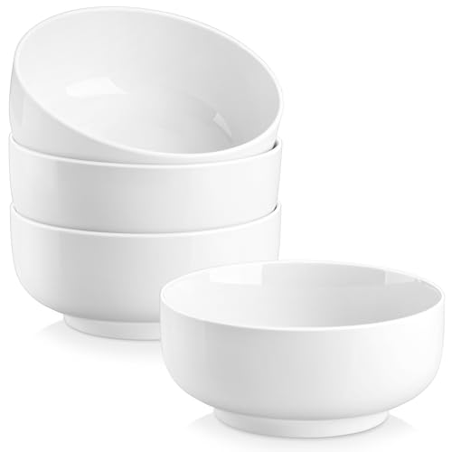 MALACASA Serie Regular, 4-teilig Müslischalen Set, 800ml Suppenschalen, Porzellan Müslischale Groß, Suppenschalen mit Breitem Durchmesser, Schüssel Set aus keramik, Ramen Schüssel, Weiß