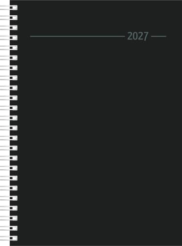 Wochenplaner Balacron schwarz A5 Ringbuch 2027: Wochenkalender A5 (15x21 cm) mit 1 Woche auf 2 Seiten, Ringbindung, Zeiteinteilung 7-22 Uhr & 4-sprachigem Kalendarium für Arbeit & Studium