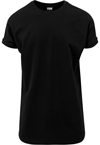 Urban Classics Herren T-Shirt Long Shaped Turnup Tee, lässiges T-Shirt für Männer, in langem Schnitt, erhältlich in vielen Farben, Black, XXL