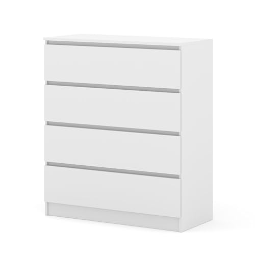 Homlando Kommode 4 Schubladen – Sideboard ohne Griffe – stabile Wohnzimmer, Schlafzimmerkommode oder Büroschrank weiß matt Maja 40x90x104 cm