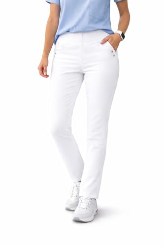 MEDIFASHION 24 - Damen Jeggings Weiß – Bequeme medizinische Arbeitshose für Pflege, Ärzte & Labor – Stretch & Blickdicht. Größen 34–54 (DE/NL/SE/PL, Numerisch, 42, 44, Regular, Regular, Weiss)