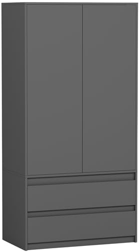 Framire Kleiderschrank Anthrazit 90x51x180 cm – Schrank mit 2 Türen, 4 Regalfächern & 2 Schubladen, modernes Design für Schlafzimmer, Flur und Wohnzimmer