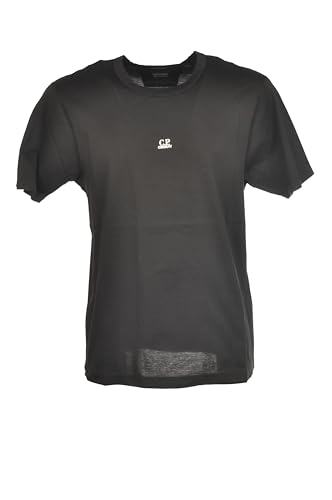 C.P. COMPANY, Schwarzes Basic-T-Shirt mit zentralem Schriftzug vorne. 14CMTS257A-T-Shirt CP-999Schwarz, Schwarz , XXL