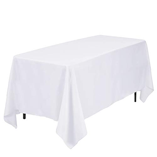 Kapwall Weiße Tischdecke, 152X260CM Polyester, rechteckig, waschbar, Flecken- und knitterfrei, ideal für Hochzeit, Restaurant, Party, Bankett, Dekoration.(1 Pack)