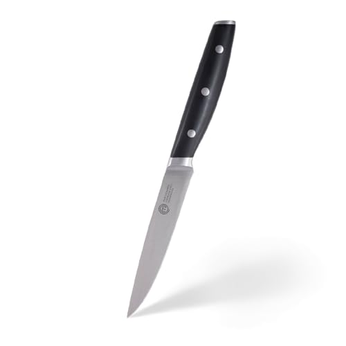 MasterChef Allzweckmesser, Kochmesser Profi Messer aus Kohlenstoffreichem Edelstahl, Dreifach Vernieteter Griff, mit Stahl Kropf, Vollzapfen, Superscharf, 12cm Klinge, Silber