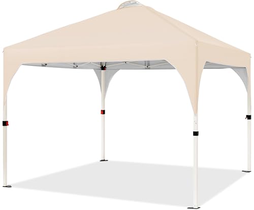 Yaheetech Faltpavillon 3x3m Pop Up Pavillon Gartenpavillon, Stabil Höhenverstellbar Wasserdicht Sonnenschutz, mit Entlüftung Rolltragetasche, für Outdoor Markt Garten Hof, Beige