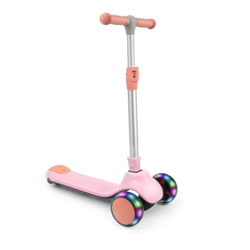 Kinderroller ab 3 Jahren, Roller Kinder mit LED-Rädern, Faltbare Kinderscooter für 3-10 Jahren (Rosa)