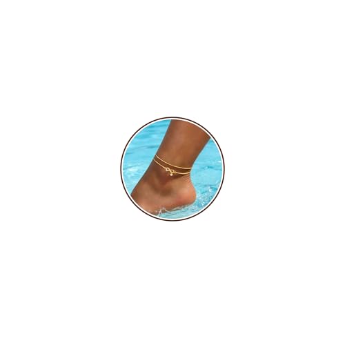 Chihayafuji Fußkettchen für Damen 925 Versilbert Verstellbares Wasserfest Doppelte Stapelbar Fussketten Sommer Strand Fußkette Silber Gold Schmuck Geschenk Frauen