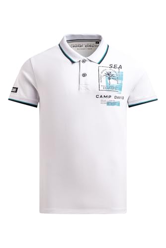 Camp David Herren Kurzarmpolo mit Rücken-Print Opticwhite, XL