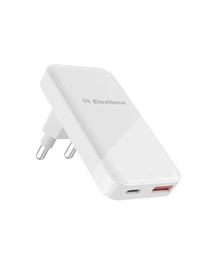 USB C Ladegerät 35W, Elexlinco 2-Port Schnell Kompakt Netzteil, PD 3.0 USB C Power Adapter Ladestecker Kompatibel für iPhone, iPad, Samsung Galaxy, Nexus, HTC, Motorola, LG und Viele Mehr (Weiß)