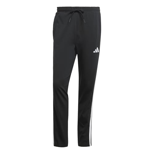adidas Men's Essential Three Stripes Single Jersey Pant, Black/White, L