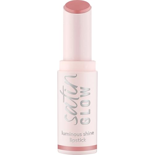 essence satin GLOW luminous shine lipstick, Nr. 02, Pink, strahlend, farbintensiv, vegan, ohne Parabene, ohne Mikroplastikpartikel, Nanopartikel frei, 1er Pack (3.5g)