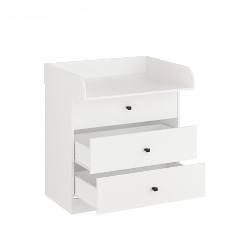 KOMTO Wickelkommode mit Schubladen - Baby Kommode mit Wickelaufsatz, Wickeltisch, Wickelschrank mit Abnehmbarer Wickelsatz Weiß | Lulliblox M3 94,6 x 70 x 85 cm