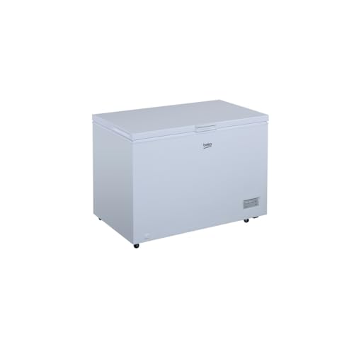 Beko CF316EWN Gefriertruhe, Kühltruhe, 308 l Nutzvolumen, 1 Gefriergutkorb, Temperaturalarm, Transportrollen, LED-Anzeigesystem, 40 db(A), in unbeheizten Räumen nutzbar, Weiß