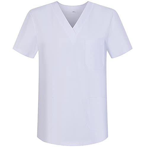 MISEMIYA - Medizinische Uniformen Unisex Top Krankenschwester Krankenhaus Berufskleidung BZ-6801 - X-Large, Weiß 68