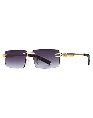 kachawoo Randlose Herren-Sonnenbrille mit Verlaufslinsen, Retro-Rechteck-Sonnenbrille für Männer und Frauen, rahmenlose Brille, modisches Markendesign (gold with grey)
