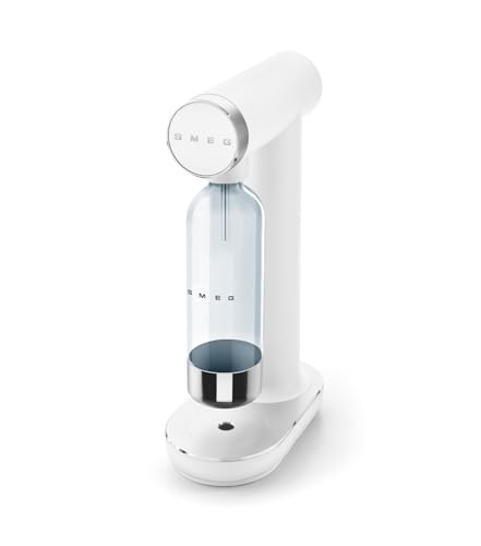Smeg, SKC01WHM Wassersprudler mit Sprudelregler und Tropfschale, 800-ml-Flasche, CO₂-Zylinder nicht enthalten, Mattweiß