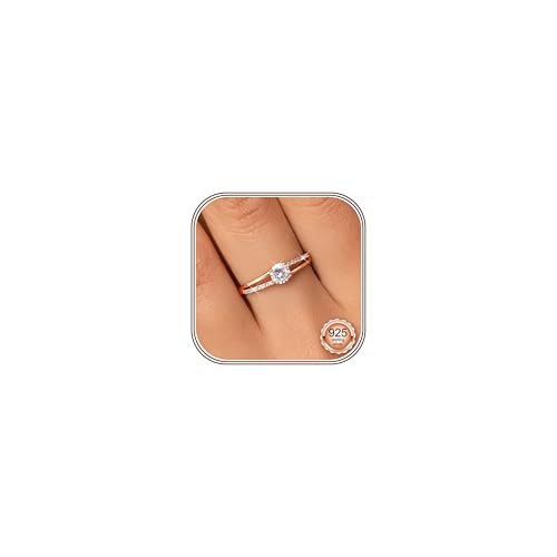 Milacolato Silber Ringe 925 Frauen, Ring Roségold Verlobungsring Damen mit Klassischer Runder Cubic Zirkonia,Verstellbarer Ring Engagement Eheringe Promise Ringe für Frauen
