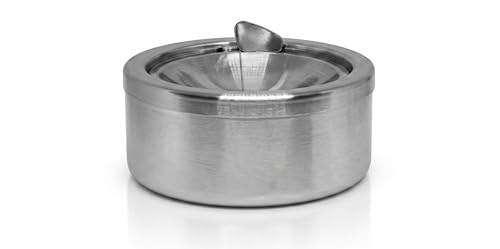 1x Aschenbecher mit Deckel aus Edelstahl 12 cm x 5,5cm | Aschenbecher für draußen und drinnen | Windaschenbecher | Klappaschenbecher | elegantes Design | WeLui