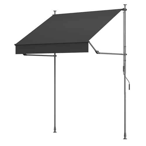 BelleMax Klemmmarkise ohne Bohren mit Handkurbel, Balkonmarkise mit Faltbarem Seitenarm, UV-Schutz & Sonnenschutz, Wasserdicht Höhenverstellbar, Dunkelgrau 150 cm x (125 + 25) cm
