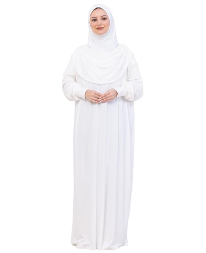 Prien Gebetskleidung Mit Hijab Für Damen, Baumwolle Muslim Abaya Für Frauen, Weich Kopftuch Gebetskleid, Elegante Türkische Islamische Kleid Eid, Ramadan, Umrah, Hajj (Cremefarben, Standard)