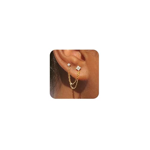 SIXDUTON Ohrringe Silber 925 für Damen, 18 Karat Vergoldet Ketten Ohrhänger, Hypoallergen Cubic Zirkonia Ohrstecker Creolen Hängend Ohrringe Quaste (Gold)