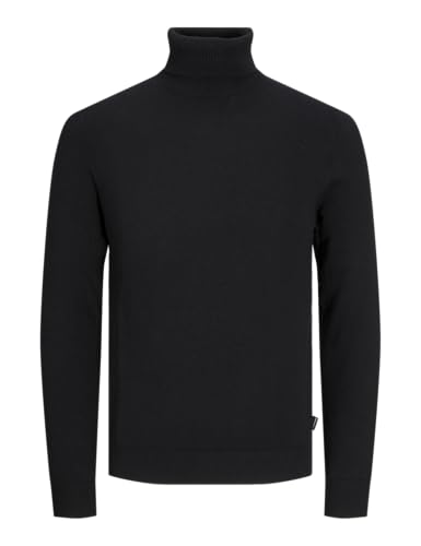 JACK & JONES Herren Dünner Rollkragen Strickpullover | Klassischer Rundhals Sweater | Langarm Basic JJEEMIL, Farben:Schwarz, Größe Pullover:L