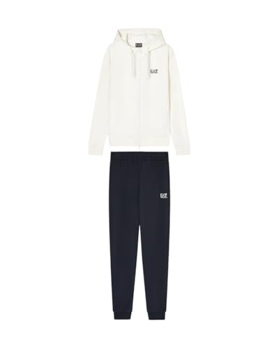 Emporio Armani EA7 Core Identity Herren Trainingsanzug aus Angerauter Baumwolle, Beige/Blau, XXL